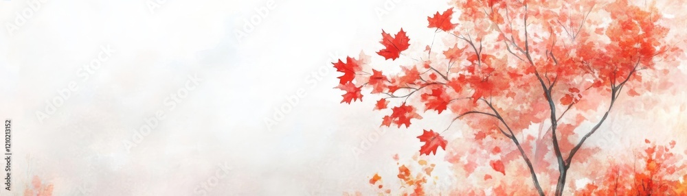 Vibrant autumn colors, a painting of tree with red leaves against blue sky Vibrant autumn colors, a painting of tree with red leaves against blue sky