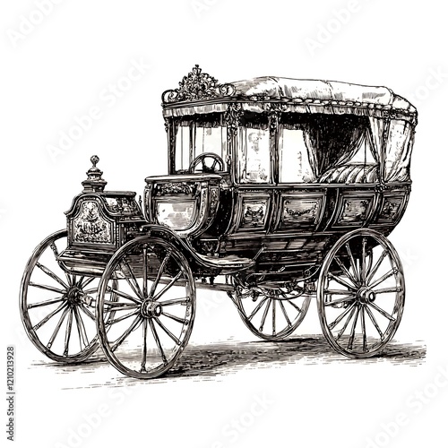 Vintage horse-drawn carriage sketch. (1)