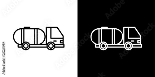 Tank truck icons set in black filled and stroke line style