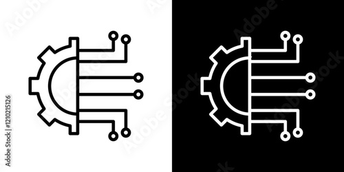 Technology icons in black and blue set