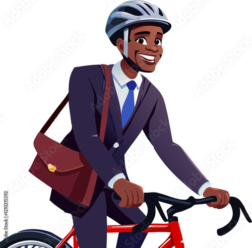 Black businessman cartoon riding a bike illustration. 