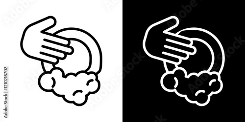 Washing dishes icons in black and blue set