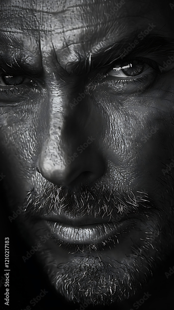 Obraz premium A face of a handsome man in his forties, black and white
