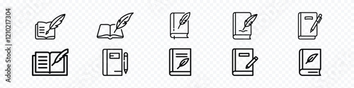 Write Book line icon.Hardcover book icon. Closed hardcover book with a quill pen icon