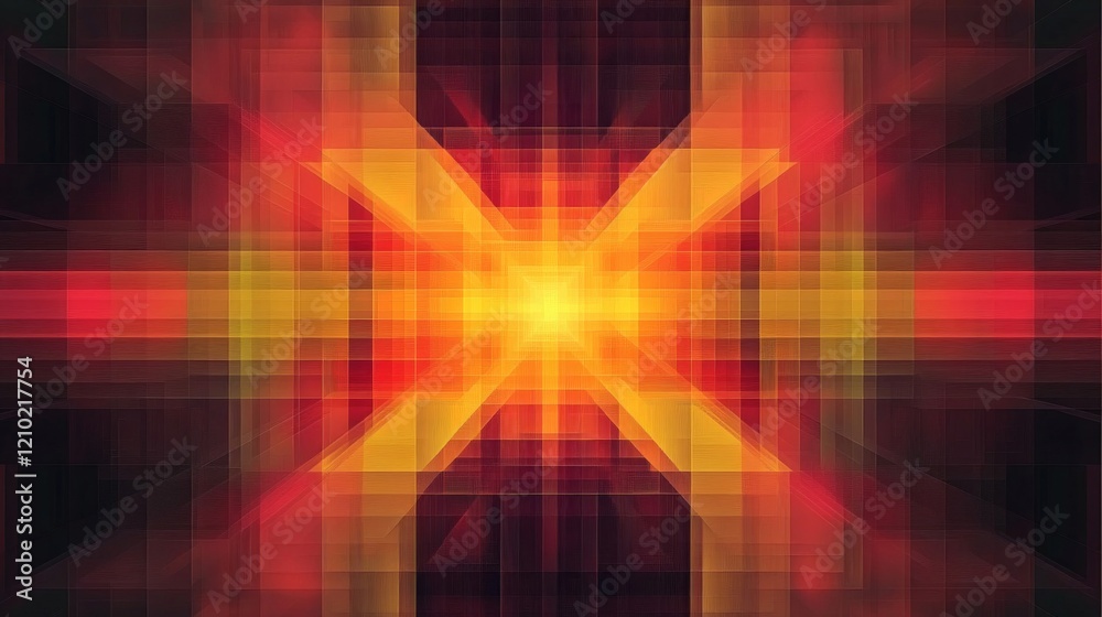 Abstract Geometric Pattern with Red Orange and Yellow Glowing Light Abstract Geometric Pattern with Red Orange and Yellow Glowing Light