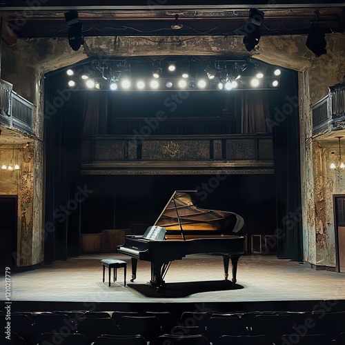 Grand Piano on a Historic Theater Stage photo