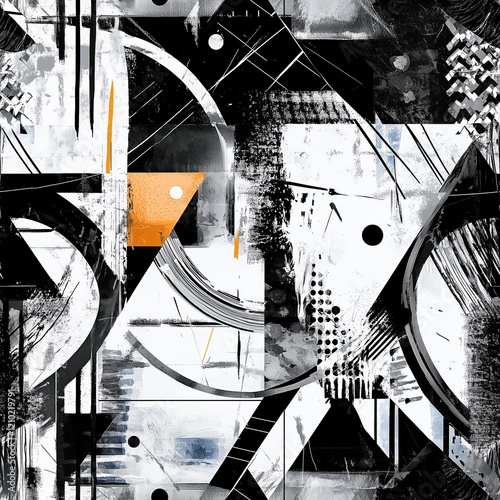 Seamless Pattern, Dynamic abstract composition blending sharp angles, archite...