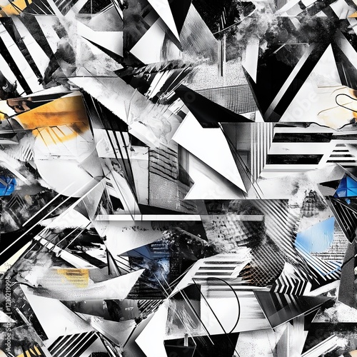 Seamless Pattern, Dynamic abstract composition blending sharp angles, archite...