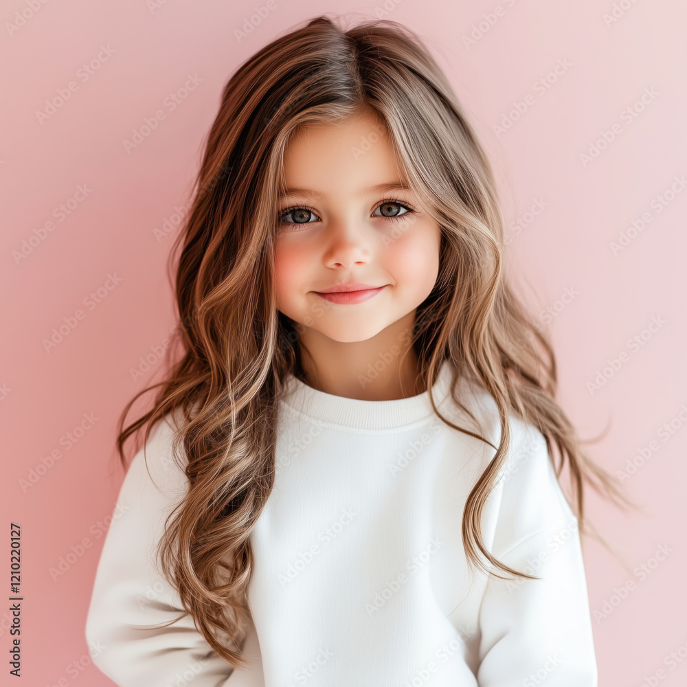 Fototapeta premium A little girl in a white mock up sweatshirt