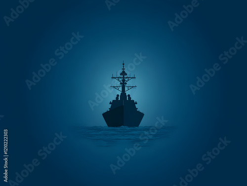 A flat vector of a warship in the ocean, symbolizing naval combat power. Warship minimalist design.


 photo