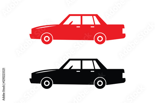 Simple car silhouettes with white background and color versions vector illustration, 