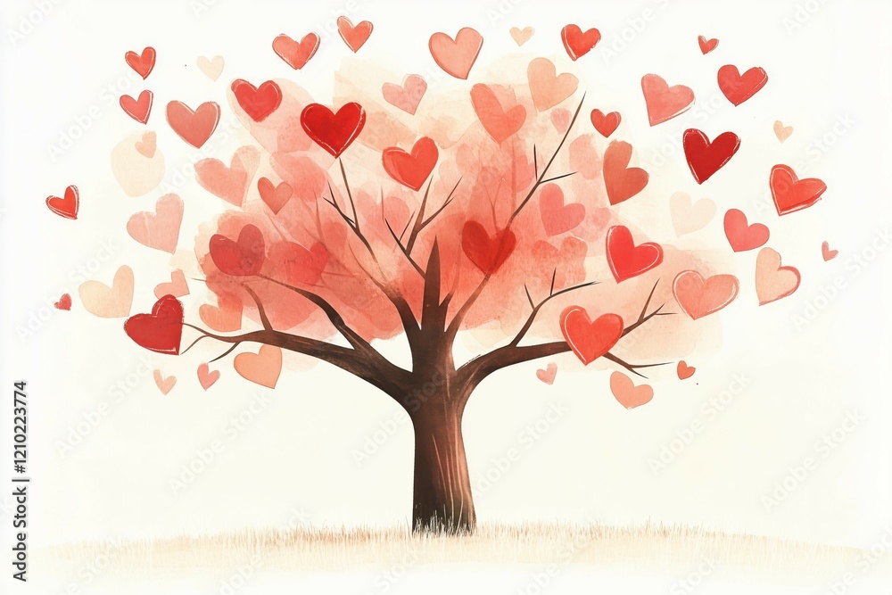 Fototapeta premium Heart filled tree in soft pastel tones. 
