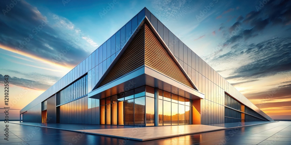 Fototapeta premium Modern Architectural Design of a Large Building at Sunset