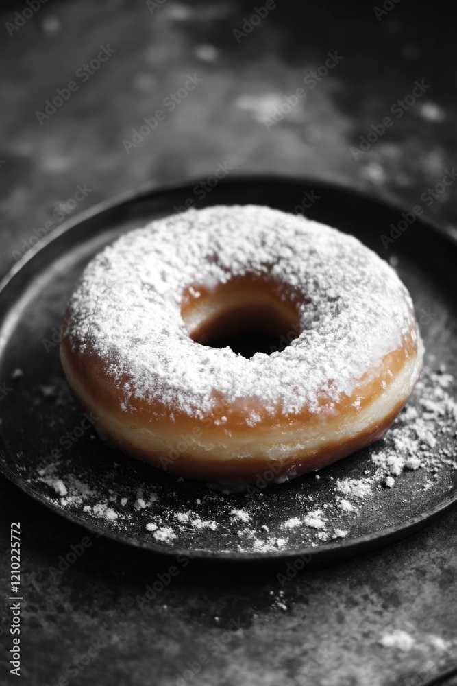 Sugar-coated donut on plate Sugar-coated donut on plate