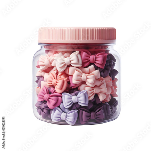 glass jar of hair cilps bow on transparent background. Generative AI photo