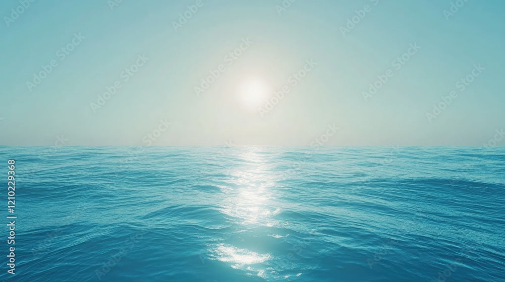Obraz premium A serene blue sea gradient background transitioning from deep navy to turquoise, with gentle ripples reflecting sunlight.