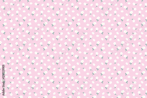seamless small white flowers pattern on light pink background
