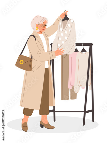 A Stylishly Dressed Senior Woman Enjoying Shopping for Fashionable Apparel and Accessories