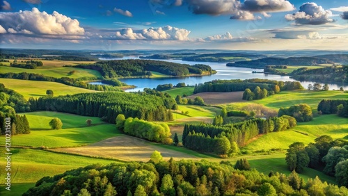 Fototapeta Naklejka Na Ścianę i Meble -  Serene landscape of Mazury with vast forests and rolling hills, countryside, woods,  countryside, woods, Poland, earthy tones