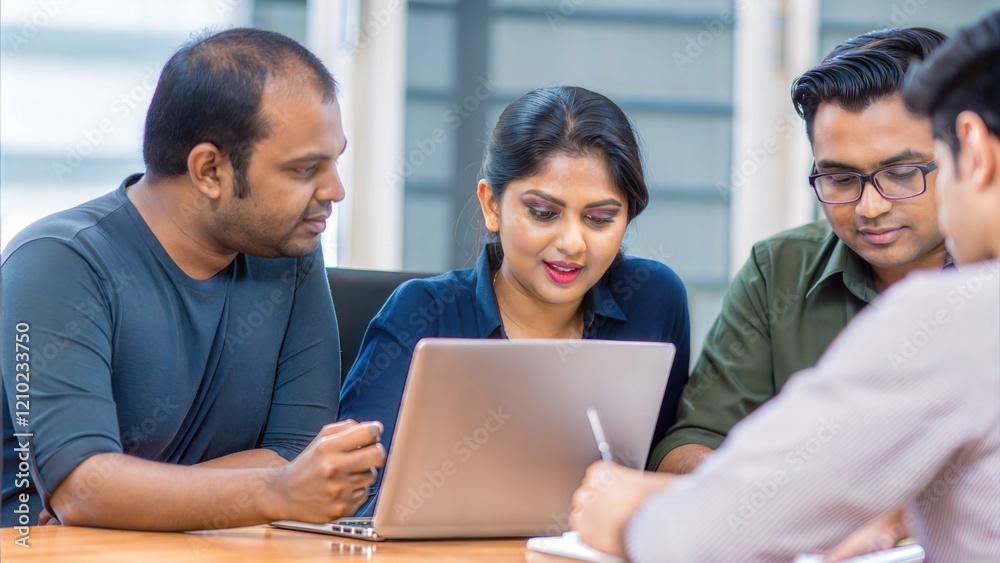 Group of Indian business professionals actively brainstorming ideas together.
Group of Indian business professionals actively brainstorming ideas together.