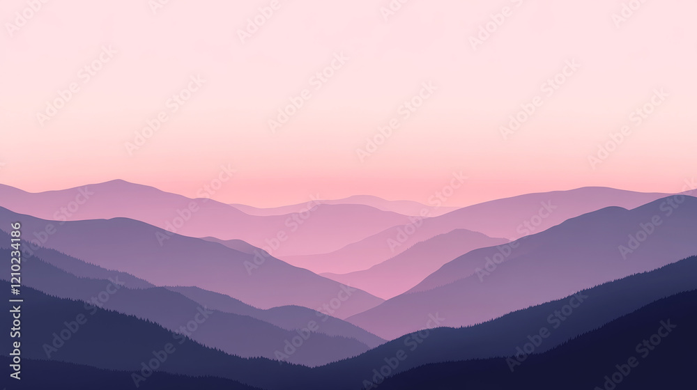 Obraz premium Gentle dusk over rolling mountains serene landscape nature photography tranquil environment wide-angle view capturing peaceful beauty