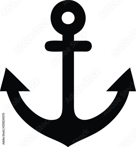 Vector illustration, monochrome sea anchor icon isolated on white background. Simple shape for design logo, emblem, symbol