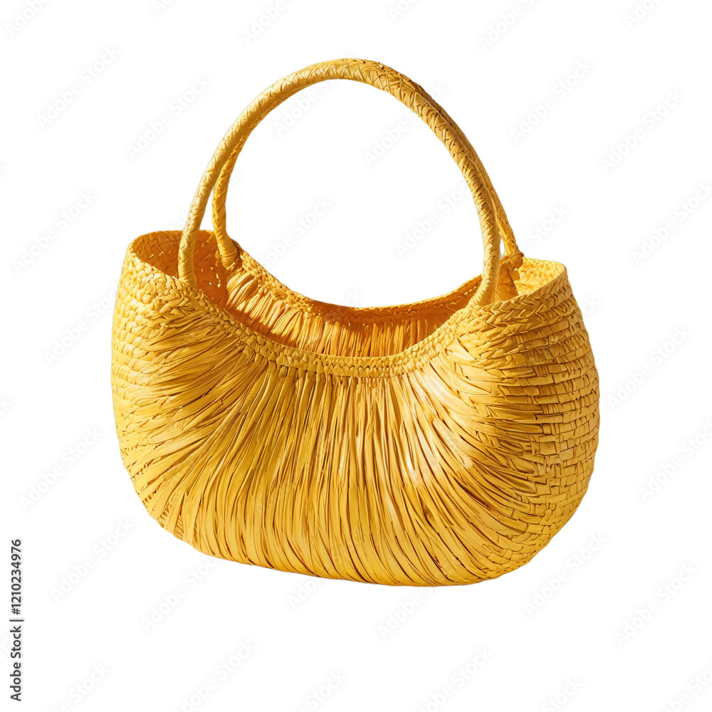 Fototapeta premium Straw bag yellow isolated on transparent background