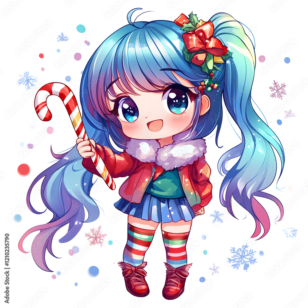 Christmas Kawaii Girl with Candy Cane