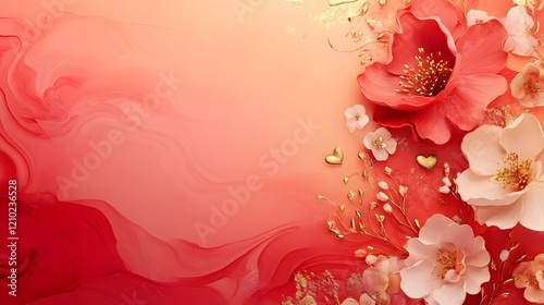 Romantic and elegant gradient design in red and pink tones featuring soft gold accents and love themed decorative creative details  Perfect for Valentine s Day mother s day wedding or anniversary photo