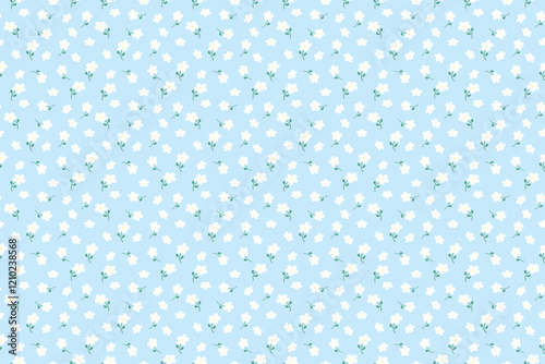 seamless small white flowers pattern on light blue background 