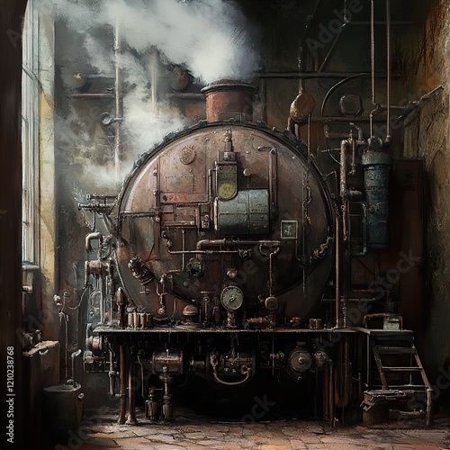 Vintage Steam Engine in Industrial Setting photo