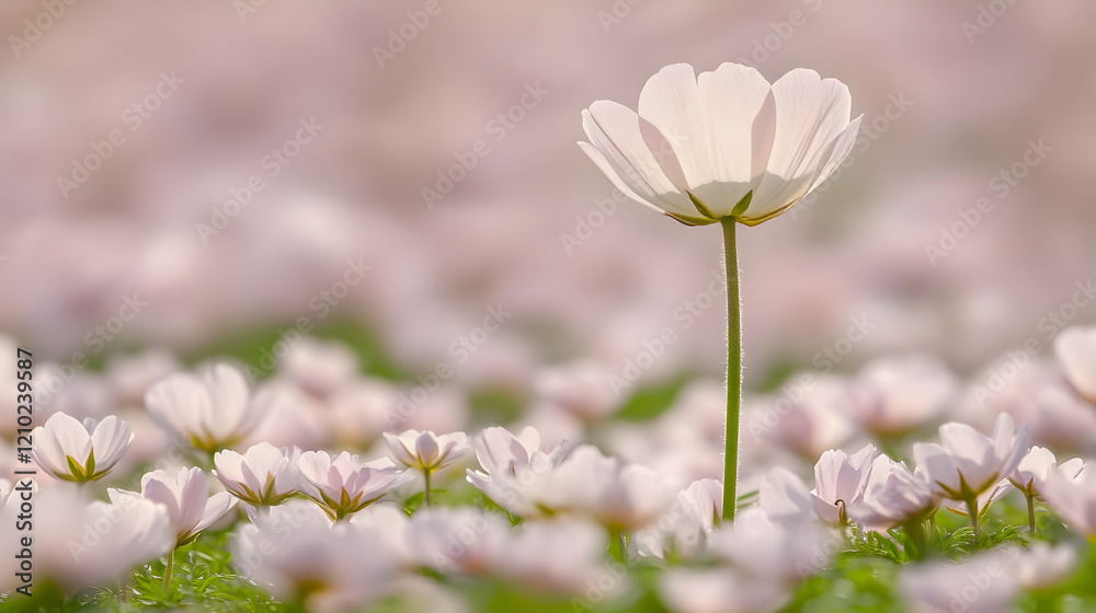 Single white flower field bloom spring background Single white flower field bloom spring background