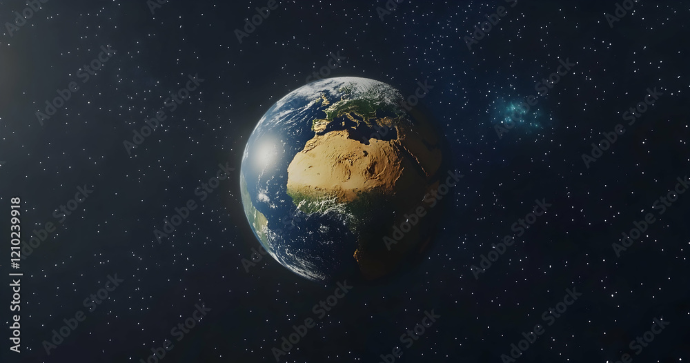 Obraz premium A realistic Earth floating in space, surrounded by stars and galaxies, symbolizing the vastness of our planet