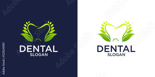 tooth and leaf clinic logo design vector template