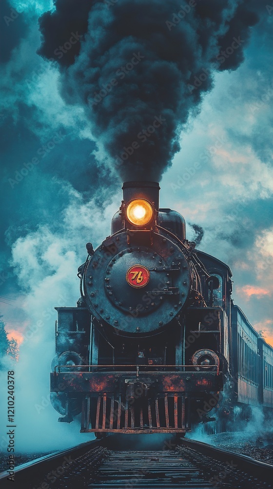 Fototapeta premium Majestic Steam Train on the Tracks: A Journey Through Time