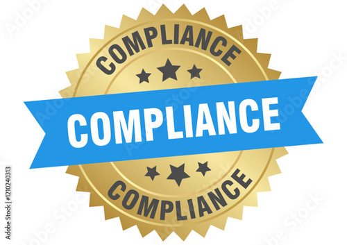 compliance. compliance round blue and gold label isolated on transparent background