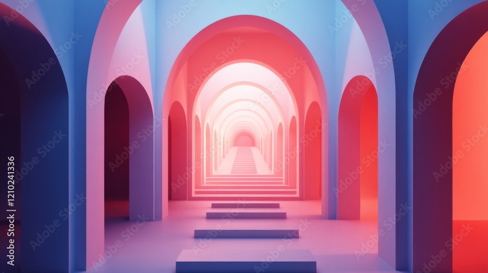 Fototapeta premium Abstract Pink and Blue Archway Corridor with Bright Gradient Lighting