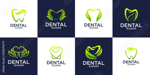 Set of dental logo design template with nature leaf style Premium Vector
