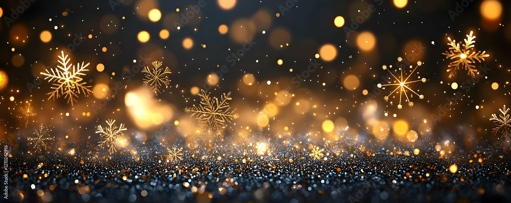 Obraz premium Golden snowflakes glitter backdrop