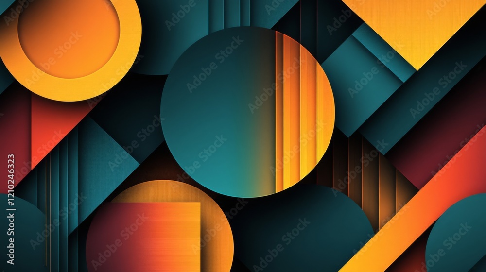 Abstract Geometric Composition with Teal and Orange Shapes