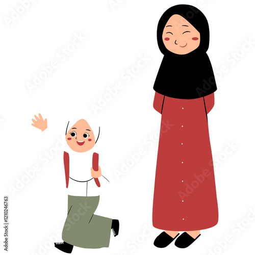 A mother deliver her kids to school