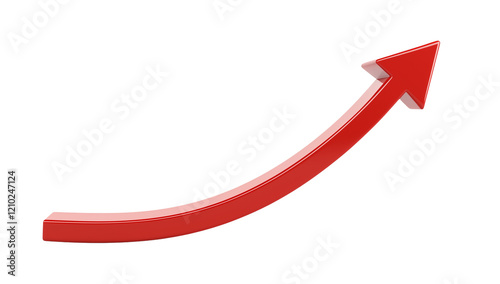 3D red curved arrow, isolated on transparent background