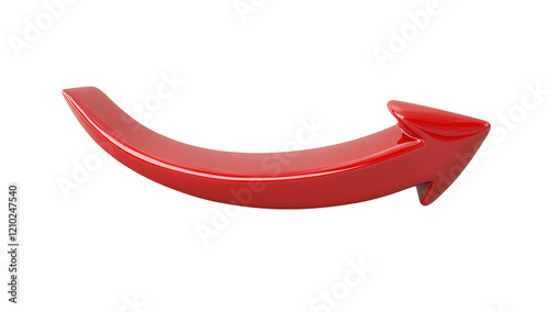 3D red curved arrow, isolated on transparent background