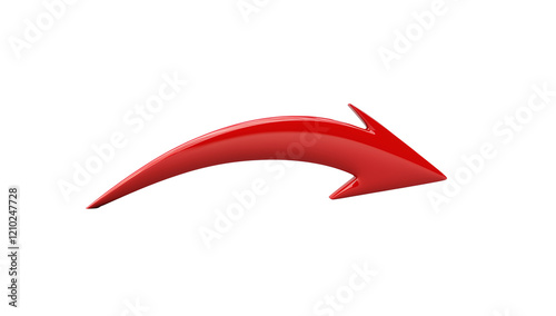 3D red curved arrow, isolated on transparent background
