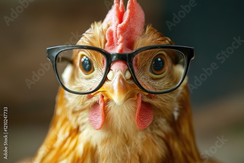 A Chicken Wearing Glasses Shows Intelligence