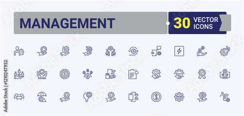 Management icons set. Contains related to leader, resources, manager, strategy, human, people and more. Minimalistic icons. Editable stroke. Vector illustration.