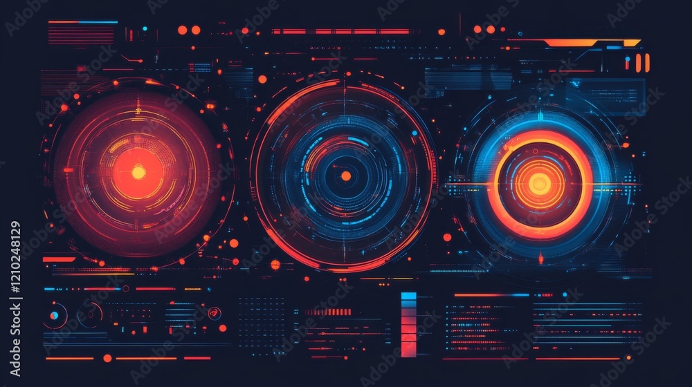 Fototapeta premium Futuristic HUD Interface with Glowing Circles and Data Points