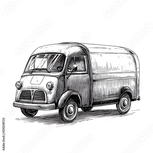 Vintage delivery van sketch. photo