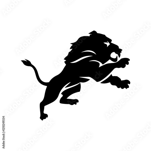 Royal heraldic lions. Black silhouette of rampant lion and griffins for logo or coat of arms. Premium wild animal crest symbols.	
