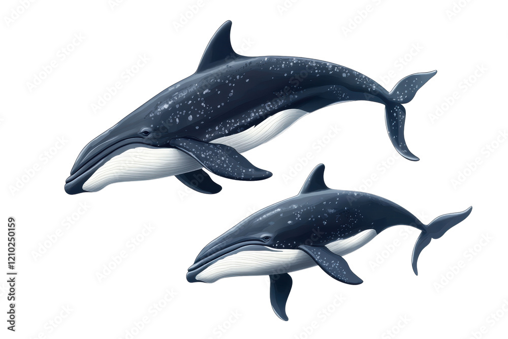 Fototapeta premium Big whales aquatic mammal cretures isolated on transparent or white background, png